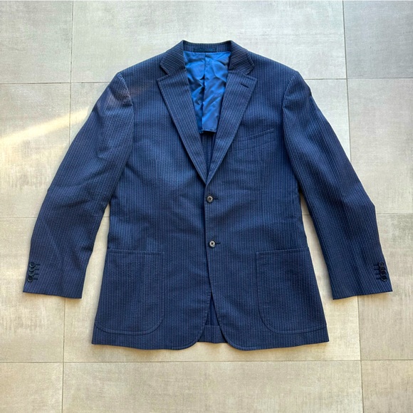 Isaia Other - ISAIA Blue Striped Luxuriously Textured Blazer - 40R